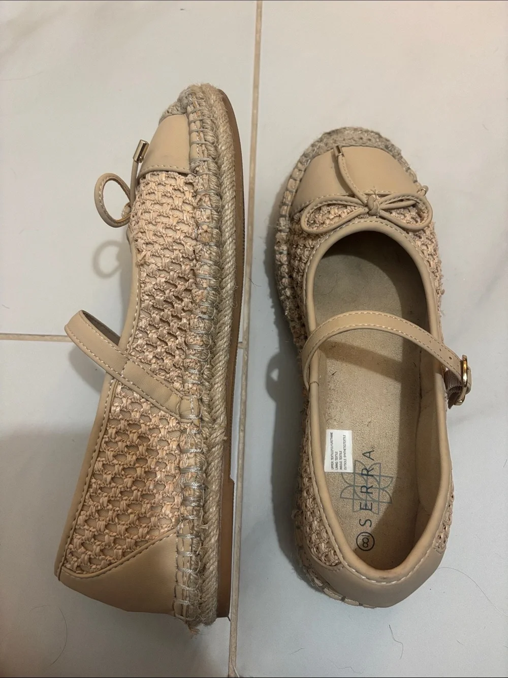 Serra ladies Beige Mary Jane Espadrille Flats